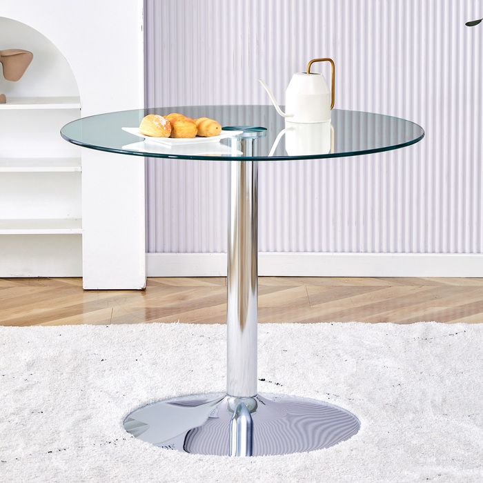 Table ronde en verre transparent et métal argenté Ø 85 × H 76 cm