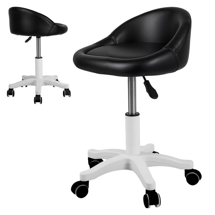 Tabouret de loisirs à roulette sultra-silencieuses pivotant à 360° ergonomique réglable coussin rembourré en similicuir noir L:35