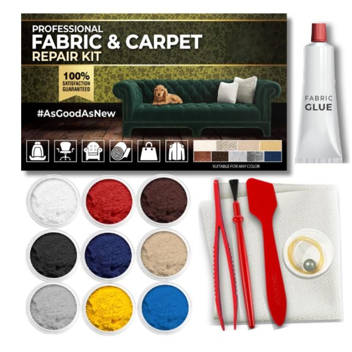Kit de Réparation Tissu et Moquette Répare Les déchirures Trous et brûlures sur Les Tissus et moquettes Tapis et vêtements
