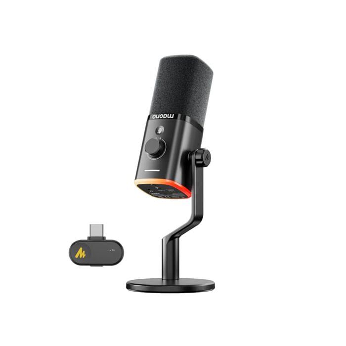 Microphone - MAONO - Sans fil/USB (dynamique) - Cardioïde 30 mm - Réduction de bruit - RGB personnalisable