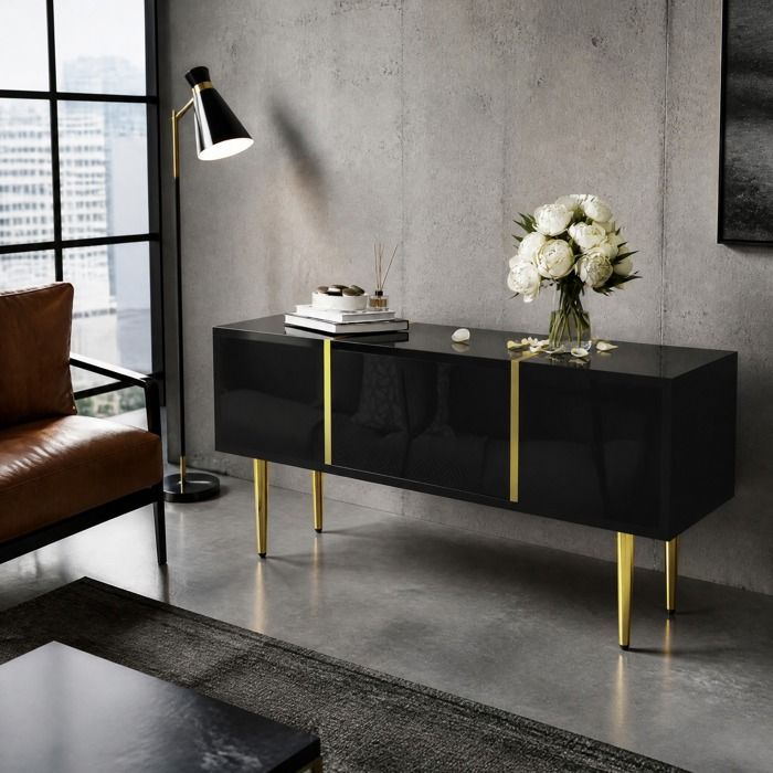 Table basse moderne – Noir brillant – 2 tiroirs – MDF – 100 x 60 x 415 cm