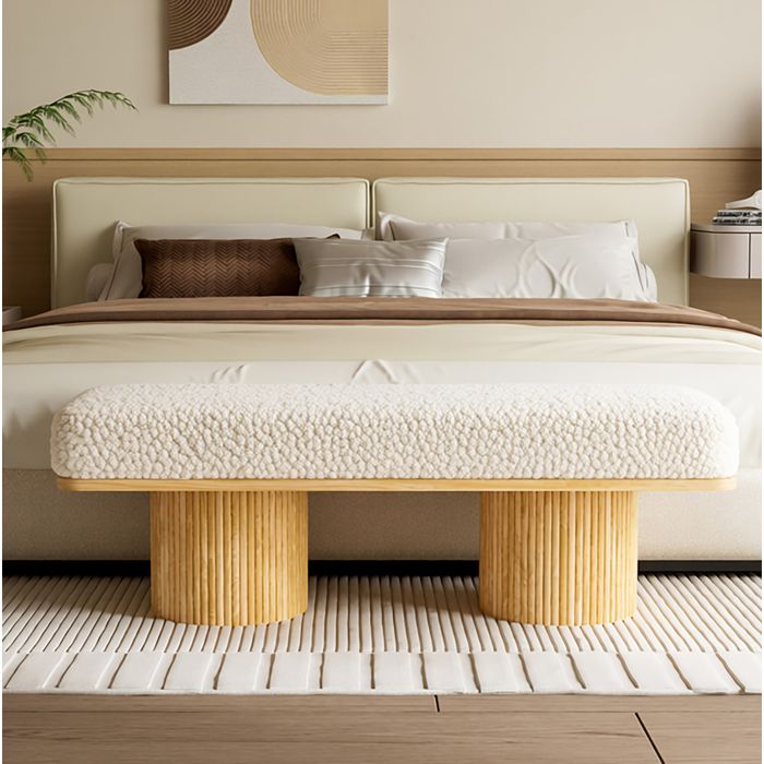 JOINERY banquette banc de lit rembourré 122 cm teddy fausse peau lainée bois massif crème entrée chambre salon moderne 2 places