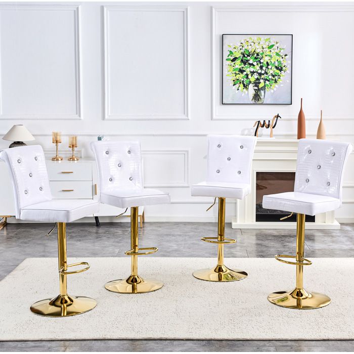 WOVREO lot de 2 chaises de bar blanches vintage réglables en hauteur PVC aspect crocodile boutons cristal