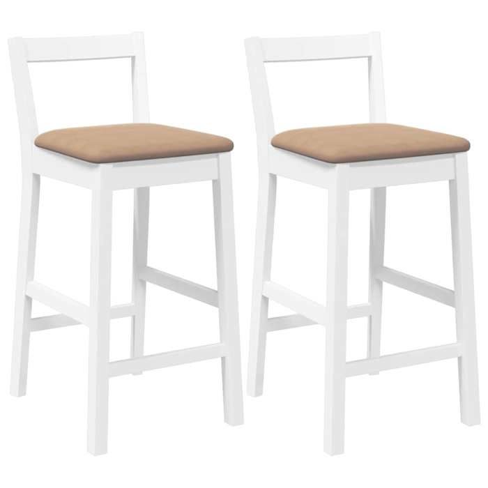 Les SoldesTabourets de bar avec coussins (Tabourets Cuisine - (2 pcs) - 2 personnes -) en bois massif blanc et caoutchouc(355x4
