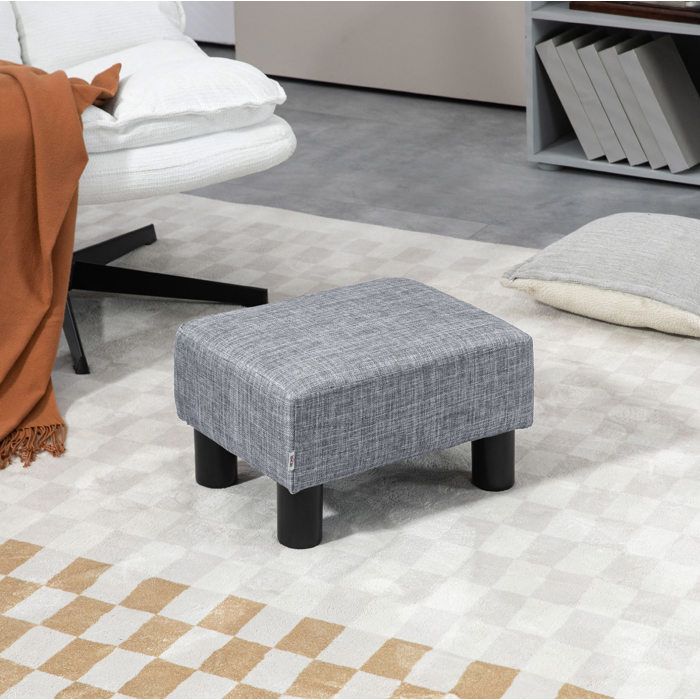 Tabouret pouf rectangulaire HOMCOM – gris lin bois massif 40 x 30 x 24 cm charge 110 kg