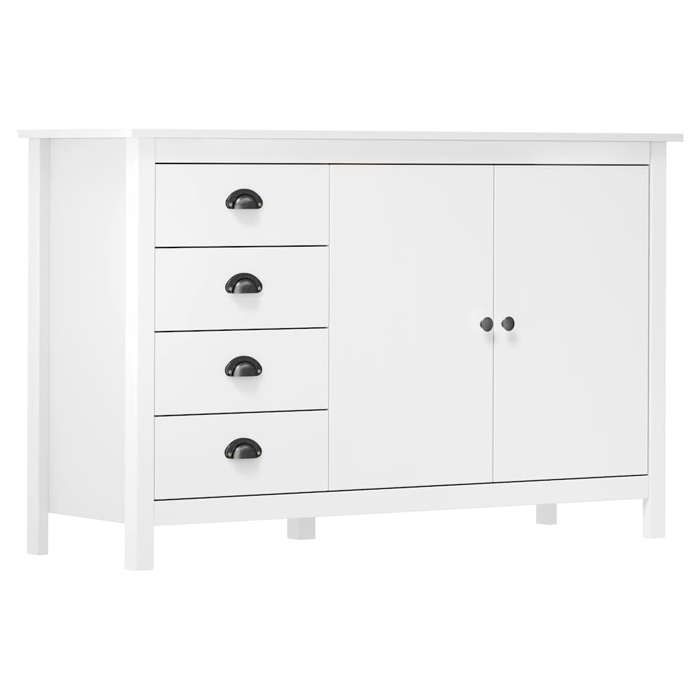 Blanc Buffet Hill Blanc 130x40x80 cm Bois de pin solide - Meuble Rangement LV26407