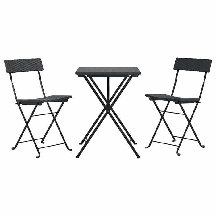 Ensemble de bistro pliable - vidaXL - Lot de 3 - Noir - 1 table 2 chaises - résine tressée - Charge maximale 110 kg - 40x45x79 cm 77