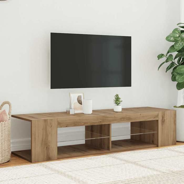 vidaXL Meuble TV LED chêne artisanal bois ingénierie éclairage intégré meuble télé design authentique