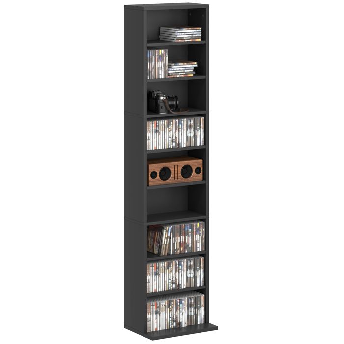 Meuble range-CD - Étagère multimédia à 6 niveaux - Étagères réglables - Capacité 260 CD ou 120 DVD - 33 x 24 x 140 cm - ZENLINKJH
