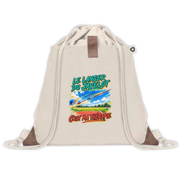 Sac à dos (sac de sport) - PLANETEE - Collection « Cest ma thérapie » - Beige - 50% coton recyclé 220 g/m² - Poche avant velcro