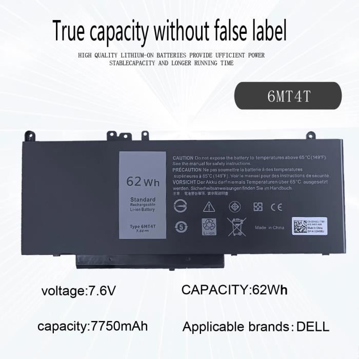 Batterie 6MT4T Compatible Dell Latitude E5470 E5570 Precision 3510 - 62Wh 7.6V