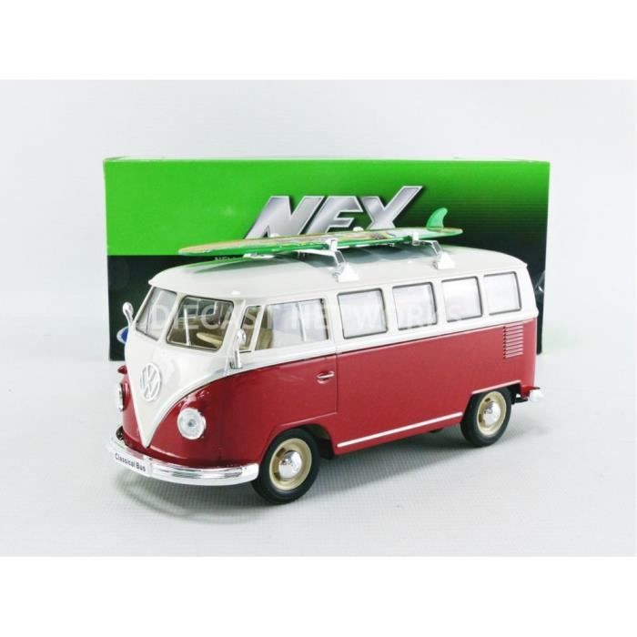 Voiture Miniature de Collection WELLY 1 24 VOLKSWAGEN Combi T1 Bus Surfboard 1963 Rouge Blanc 22095SBR Cdiscount Jeux Jouets