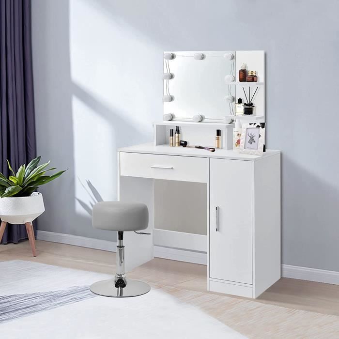 ML-Design - Table de coiffeuse maquillage blanc avec miroir éclairage LED  tiroirs étagères - Coiffeuse - Rue du Commerce