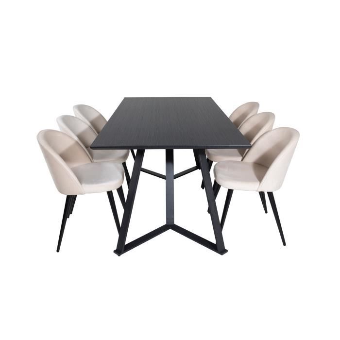 MarinaBLBL ensemble table, table noir et 6 Velvet chaises Velours beige, noir.