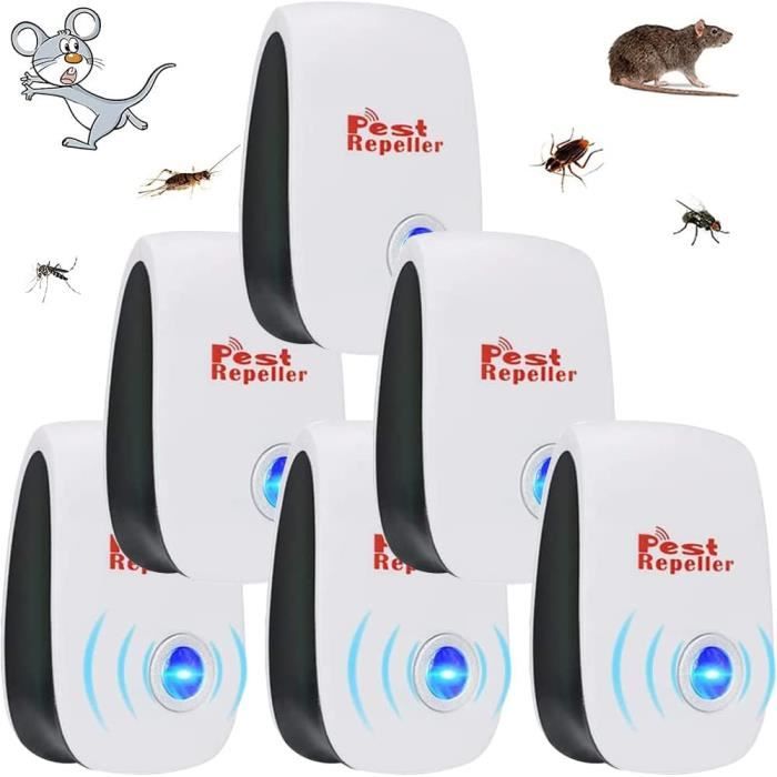 Répulsif Ultrason 6 Pack - Anti Souris, Moustiques, Cafards - Sans Produits Chimiques - Pour Maison