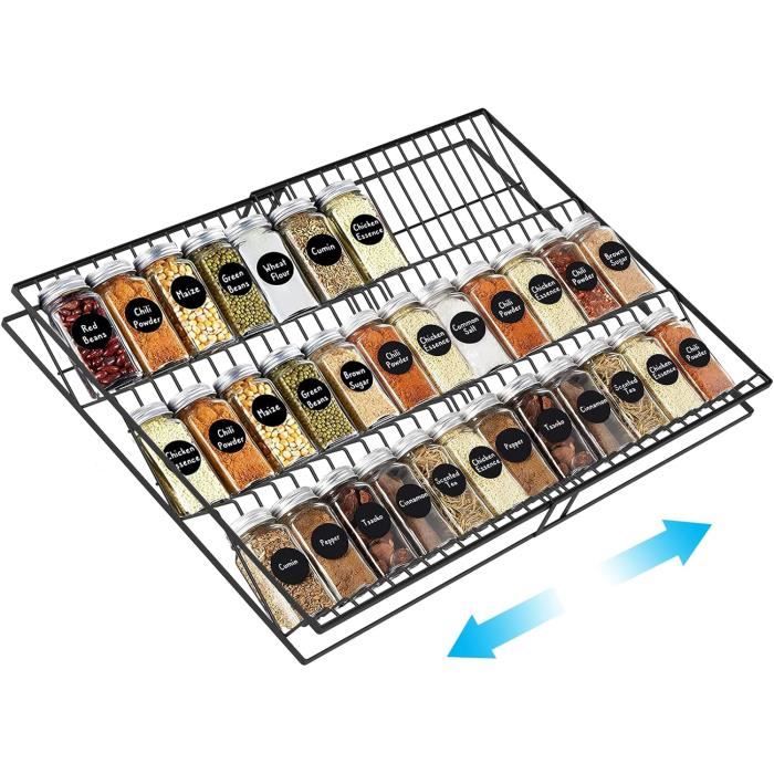 Rangement Épices Cuisine 4 Cases Métal Mural - Sans Percer Adhésif Ou Vis (Noir)