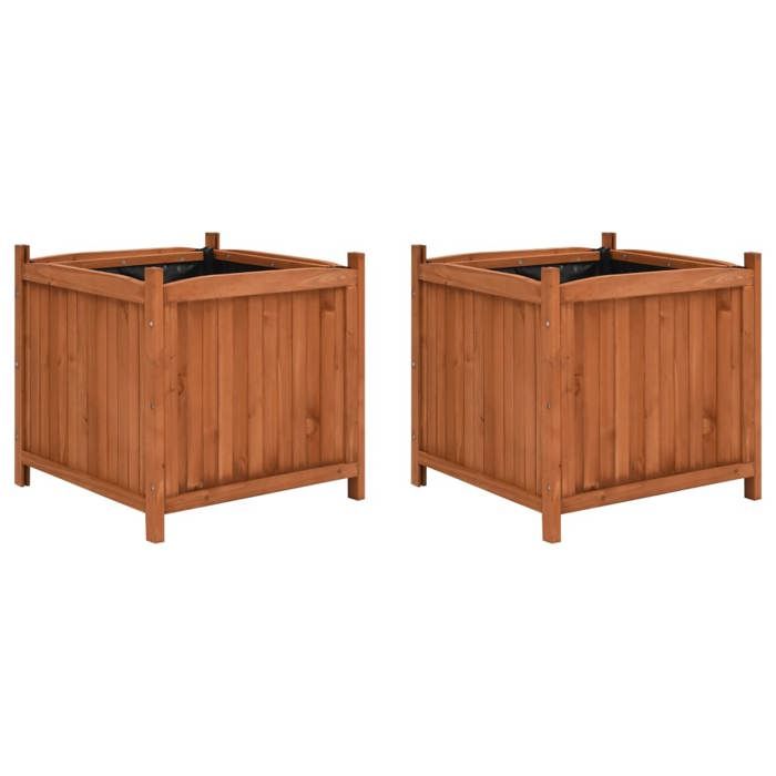 Lot de 2 jardinières surélevées 50 x 50 x 50 cm bois de sapin marron