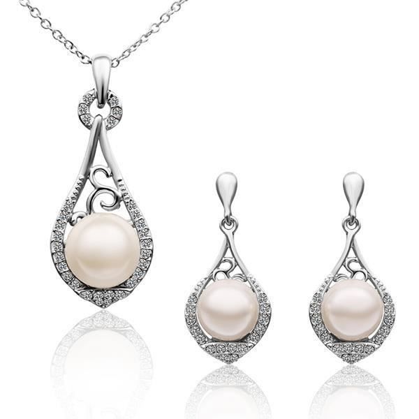 Parure Femme Goutte D’eau En Strass – Collier + Boucles D’oreilles Pour Mariage Ou Soirée