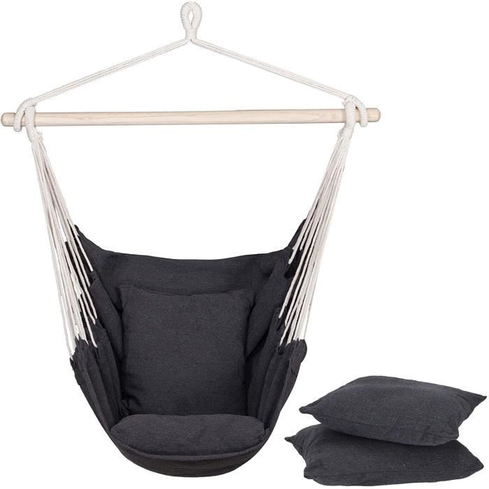 fauteuil suspendu en tissu avec barre d'écartement - dimensions : 130 x 100 cm - 2 coussins - balançoire en coton - pour jardi [14]
