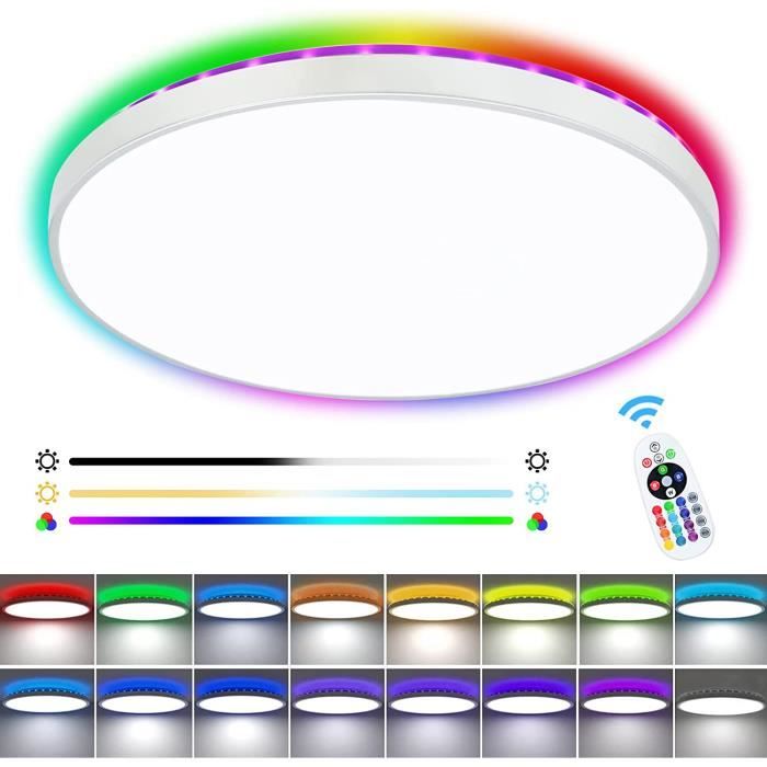 Heyseven Plafonnier LED RGB 24W Dimmable WiFi Télécommande - Compatible Alexa Google - 2400LM