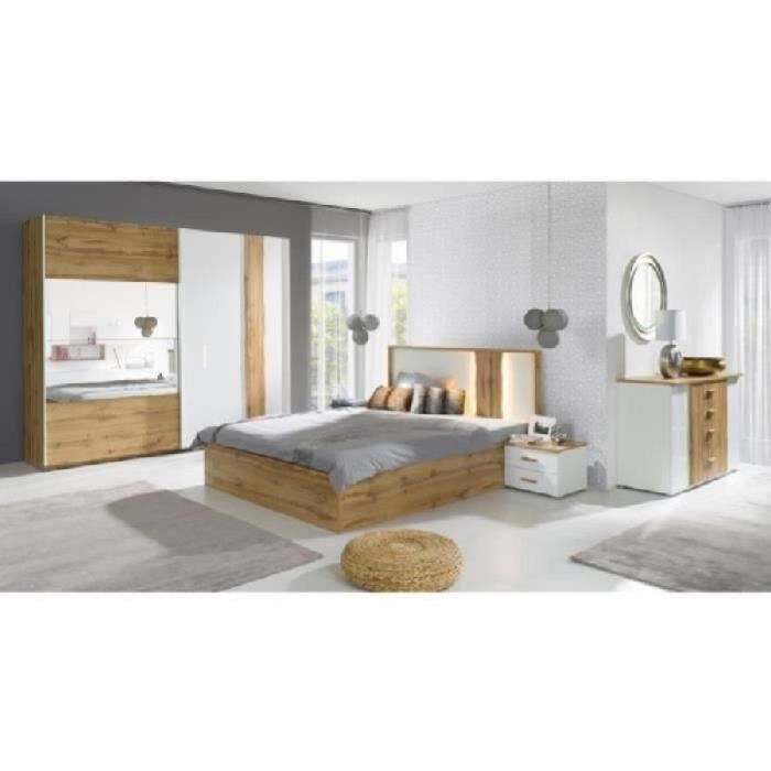 PRICE FACTORY Chambre à coucher complète WOOD chêne et blanc. Lit