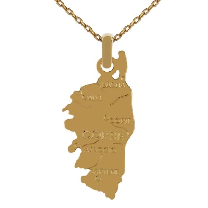 Pendentif carte de Corse - Plaqué Or 750 - Chaîne 45 cm - 18 carats - Mixte - Doré