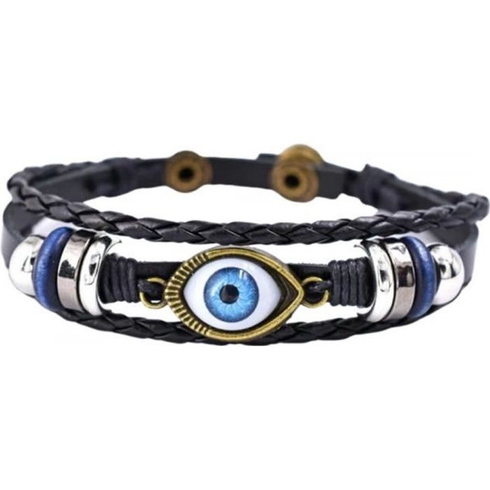 Bracelet - Amulette - Homme - Cuir synthétique - Bleu - Ajustable