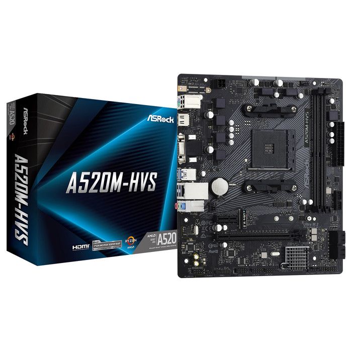 ASRock A520M-HVS AM4 2 DDR4 4XSATA3 Ultra M.2 6XUSB Ports VGA/HDM Carte mère 90-MXBE60-A0UAYZ