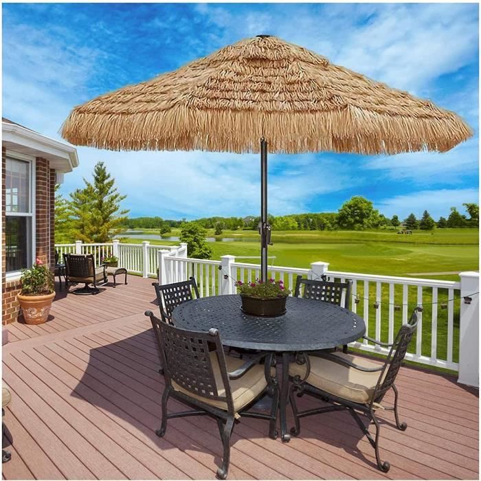 Parasol Hawaïen 270cm - Style Plage Exotique En Paille - Manivelle Facile - Pour Jardin, Terrasse, Balcon - 8 Côtes En Fer Robustes