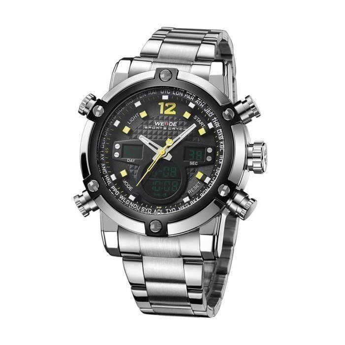 WEIDE WH-5205 Hommes Garçons Montre-Bracelet Sportif LED Numérique et à Quartz Affichage Deux Fuseaux Horaires avec Date - Se J06068