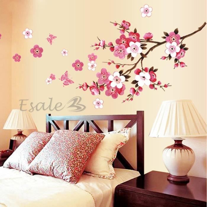 Sticker mural amovible Motif fleurs de cerisier Rose 