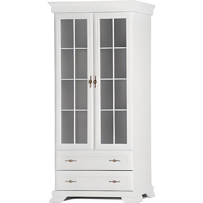 Bibliothèque / Armoire Vitrée En Bois Antique - Marron, 200x128x35 Cm, 3 étagères - Occasion