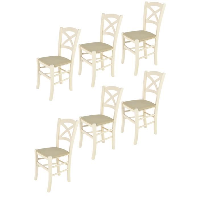 Tommychairs - Set 6 chaises cuisine CROSS structure en bois de hêtre peindré en aniline blanche et assise en tissu couleur chanvre