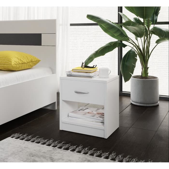 E Com Meuble De Chevet Table De Nuit Alfa 1 Tiroir Blanc Mat Cdiscount Maison