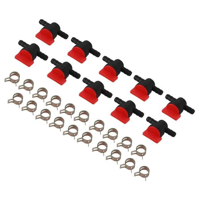 Lot De 5 Vannes De Coupure Carburant 1/4" + 10 Colliers - Pour Conduites 6-8 Mm, Tondeuse à Gazon