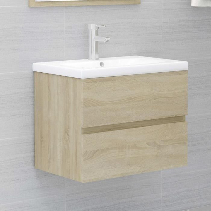 armoire d'évier moderne chez©5207 - meuble colonne de salle de bain haute contemporain - chêne sonoma