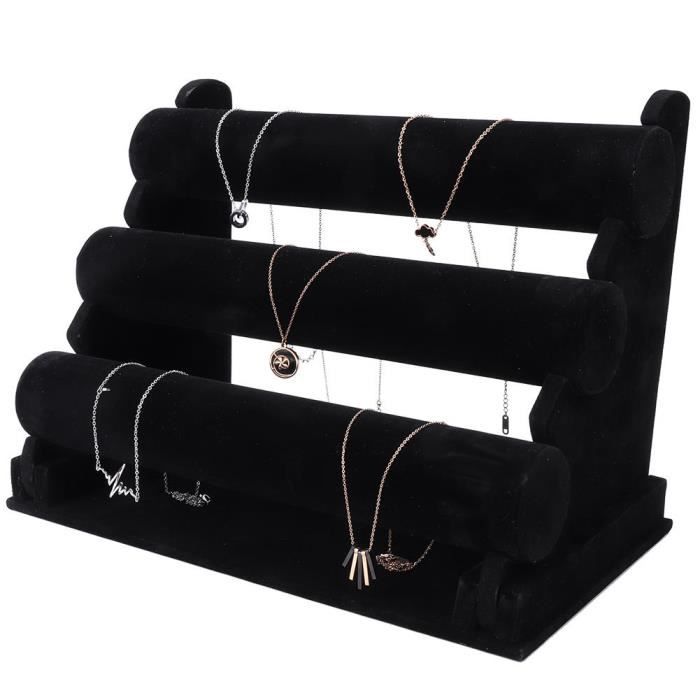 Présentoir à Bijoux 3 Niveaux Velours Noir - Pour Bracelets, Colliers, Montres, Bagues - Idéal Maison Ou Boutique - 7