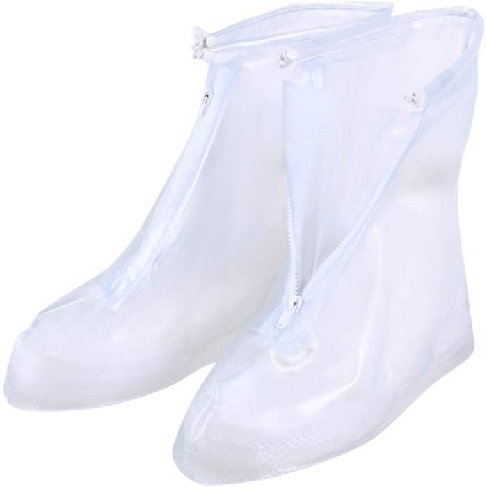Styquenzer Lot de 4 pantalons de pluie jetables en plastique transparent avec couvre-chaussures, couvre-bottes pour adultes pour homme et femme (bleu + blanc), bleu, Taille unique