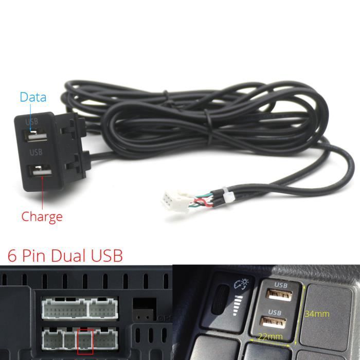Dual à 6 broches - Panneau de Port USB Type C Universel pour Tableau de Bord de Voiture, Montage Encastré, Ad