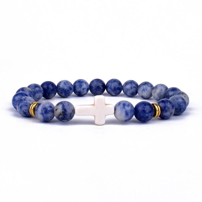 Bracelet Pierre Paon 8 Mm - Galvanisé Argenté - Unisexe - Porte-bonheur Design Unique - Longueur 19 Cm
