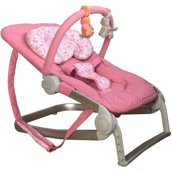 Bambisol Transat Bebe Luxe avec Arche de Jeux | Cale-Tête Réglable, Inclinable, Pliable, Fixe ou Balancelle (Rose)