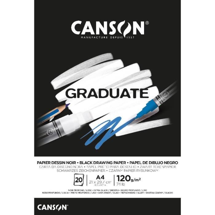 Bloc 'Graduate Papier dessin noir' 20 feuilles format A4 de Canson