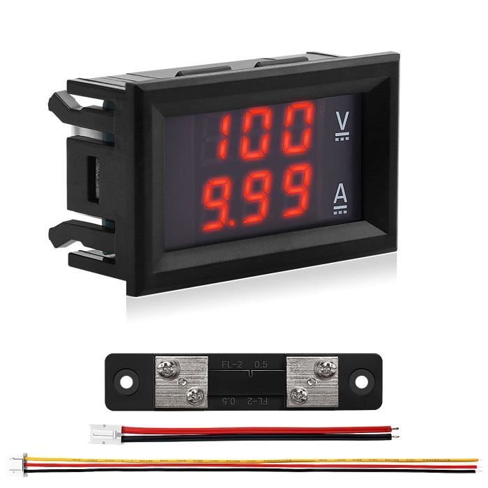 Voltmètre Ampèremètre Numérique DC 100V 10A - Double Affichage LED Bleu/rouge 0,28", Pour Batterie Voiture, Projet électronique