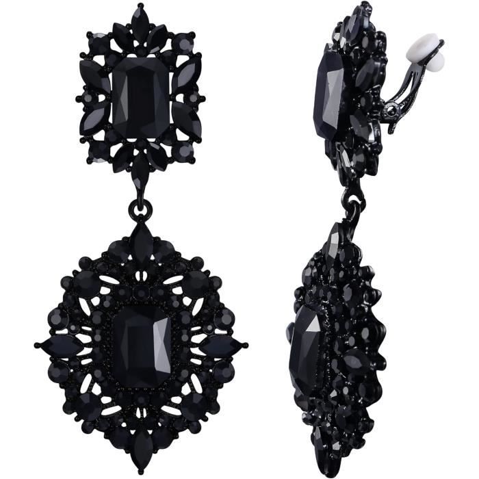 Boucles D'oreilles Clip Pendantes Avec 6 Pampilles Perles Cristal - Style Fêtes - Occasion