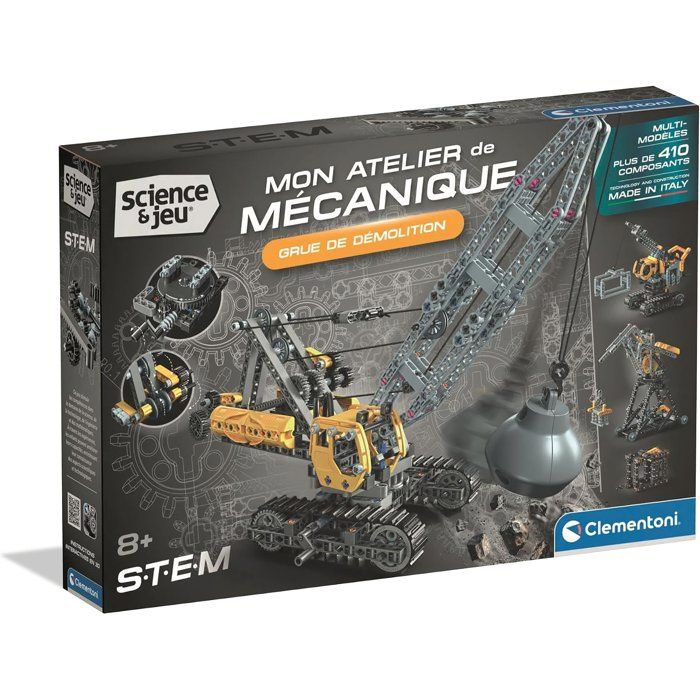 Grue de démolition CLEMENTONI Mon Atelier Mécanique Dès Fabriqué en Italie Coffret de construction enfant