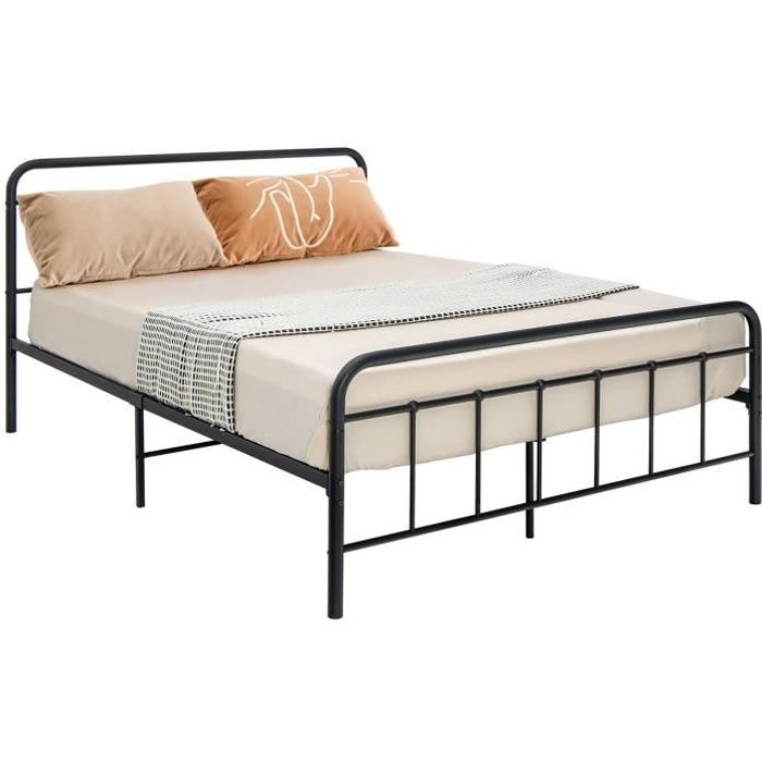 lit double en métal - costway - 160 x 200 cm - cadre de lit pour adultes - lattes en métal massif - sans bruit