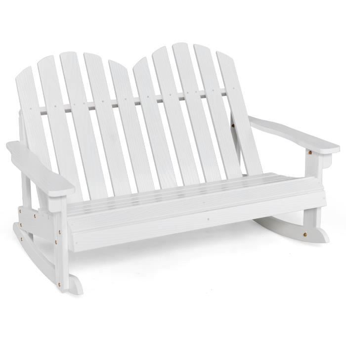 costway chaise/fauteuil à bascule jardin en bois de sapin 2 places pour enfants de 3 ans+ avec inclinaison 30°, charge 100 kg, blanc