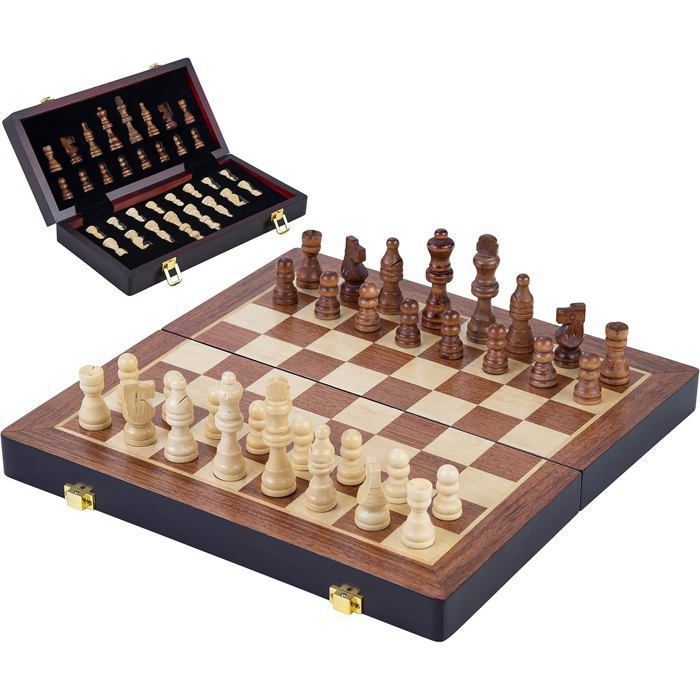 Jeu de Societe - ENGELHART - Jeu déchecs en bois massif - Valise refermable - 38 x 19 x 5.2 cm