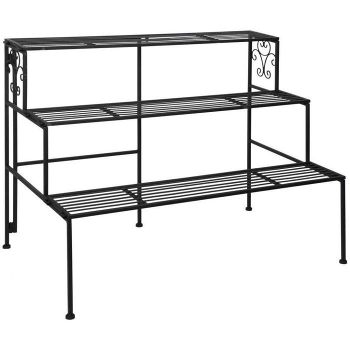 Etagère à plantes pliante en fer 3 niveaux Noir