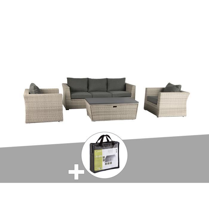 salon de jardin tasmania avec housse de protection hesperide beige cdiscount jardin